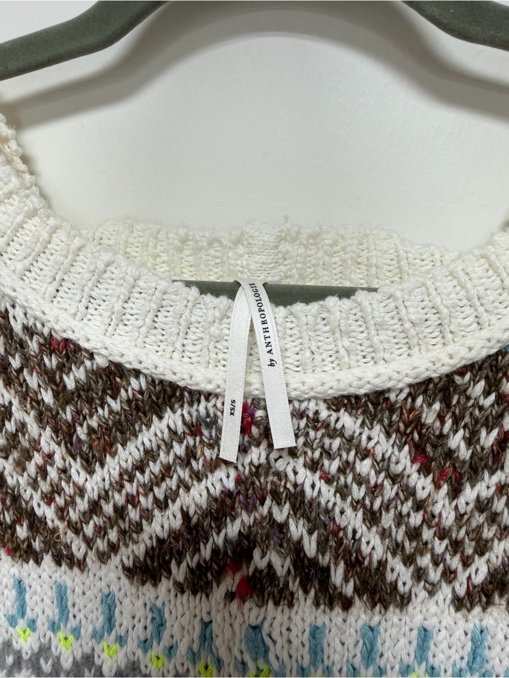 NWT By Anthropologie Fair Isle Poncho Sweater Ivory Multicolor XS/S - Picture 5 of 5